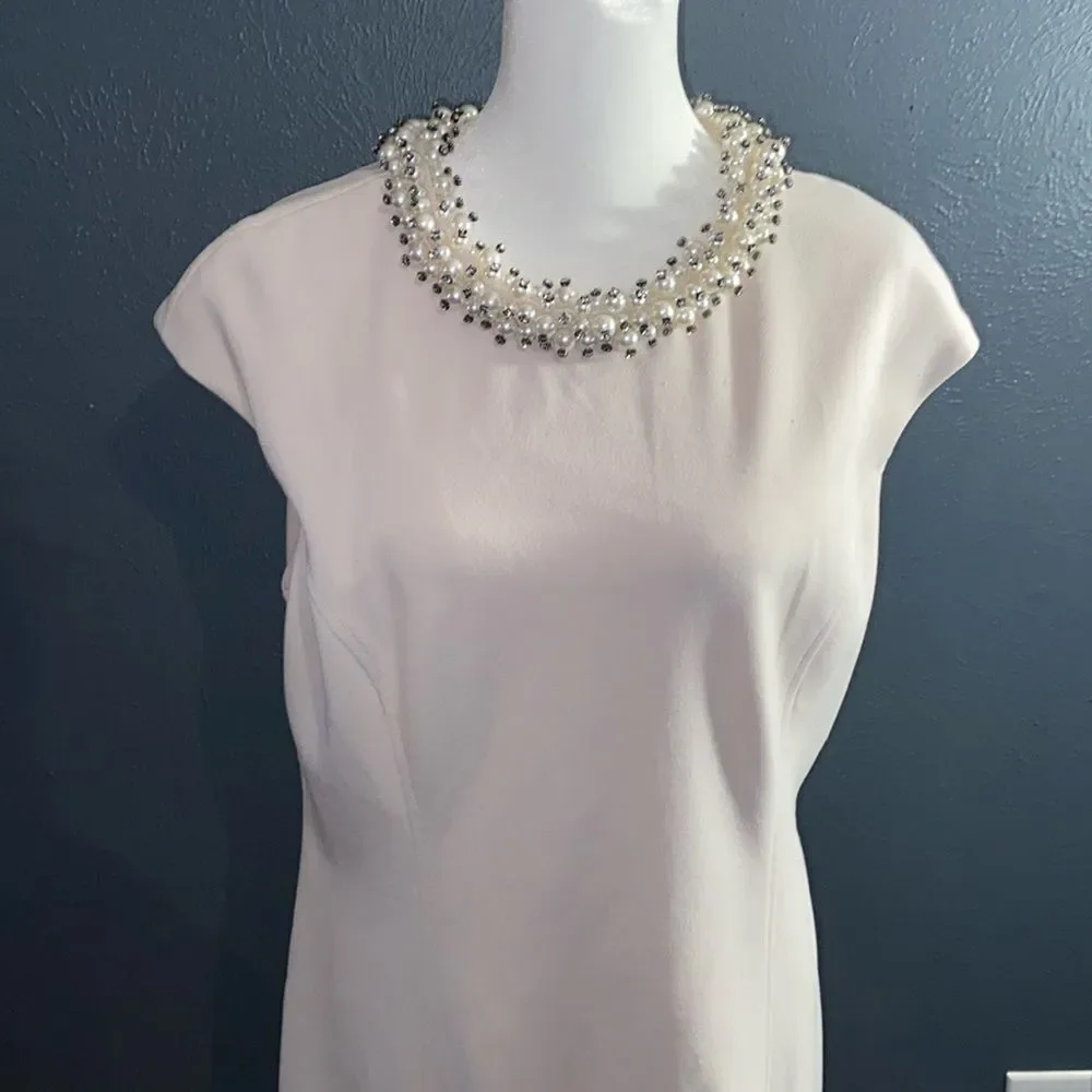 Betsey Johnson Scuba crepe fitted dress with a pearl embellished collar Size 12